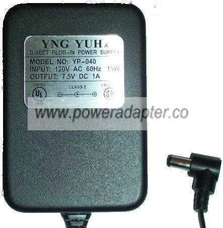 YNG YUH YP-040 AC ADAPTER 7.5DC 1A POWER SUPPLY